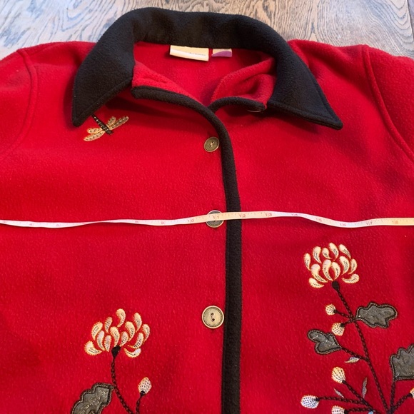 Vintage Alfred Dunner Fleece Floral Dragonfly Jacket Lightweight Silver Buttons - Picture 12 of 13